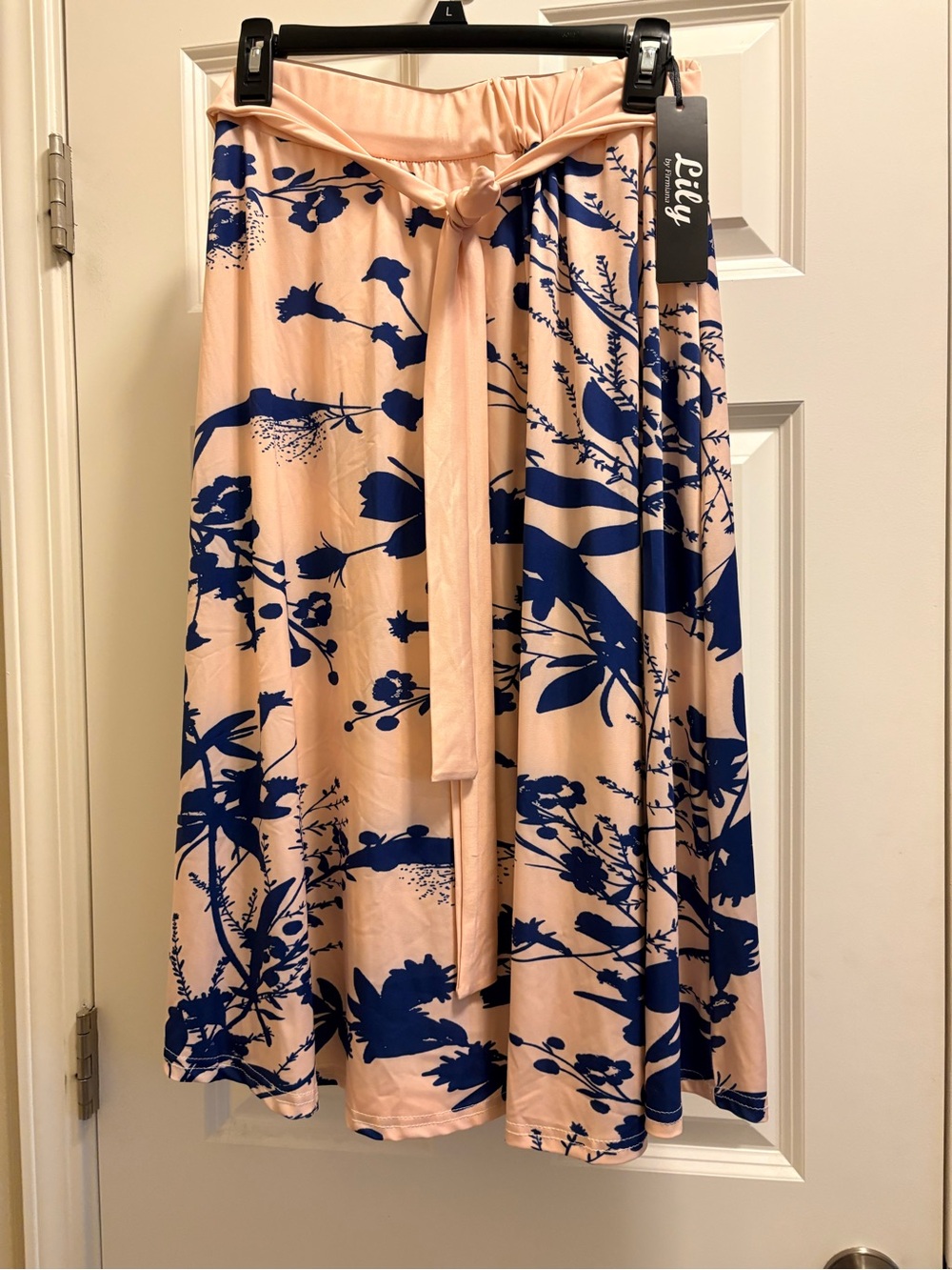Lily Peach and Navy Floral Tie-Waist Circle Skirt